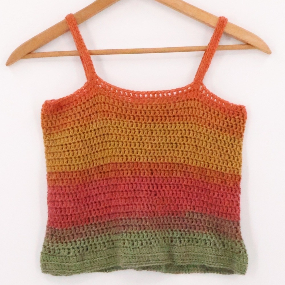 Handmade Crochet Crop Tank Top Womens Size S Festival Boho Hippie Ombre Sunset
